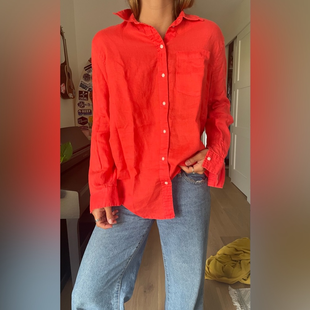 Gap 100% linen Coral oversize button down S